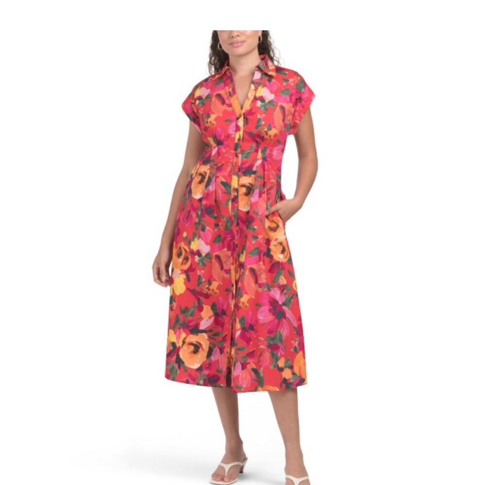 Julia Jordan Vibrant Pink and Orange Floral Midi Dress